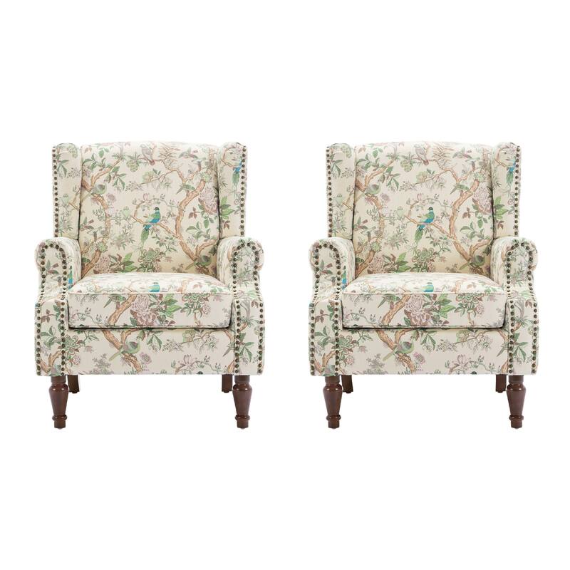 Set of 2 Patterned Upholstered Accent Chair for Living Room
