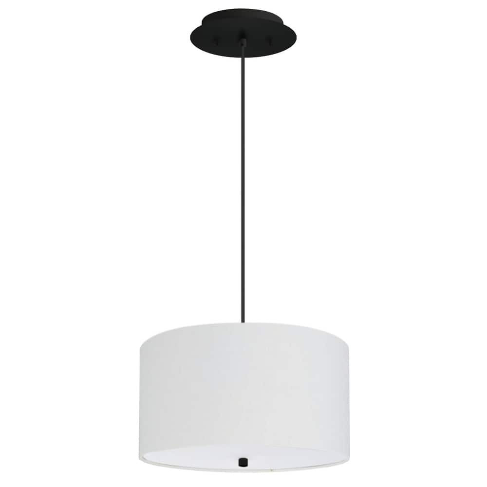 2 Light Pendant 18"w White Linen Shade with Diffuser, Black Cord