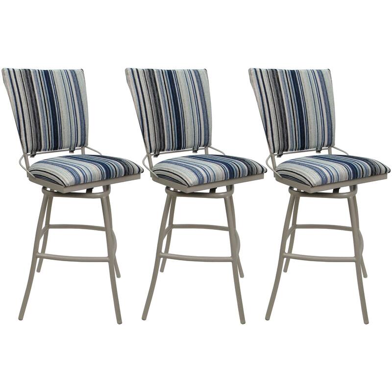 Set of 3 Outdoor Bar Stool Counter Extra Tall Jenna PB without Arms - Driftwood Blues - Beige - Bar Height