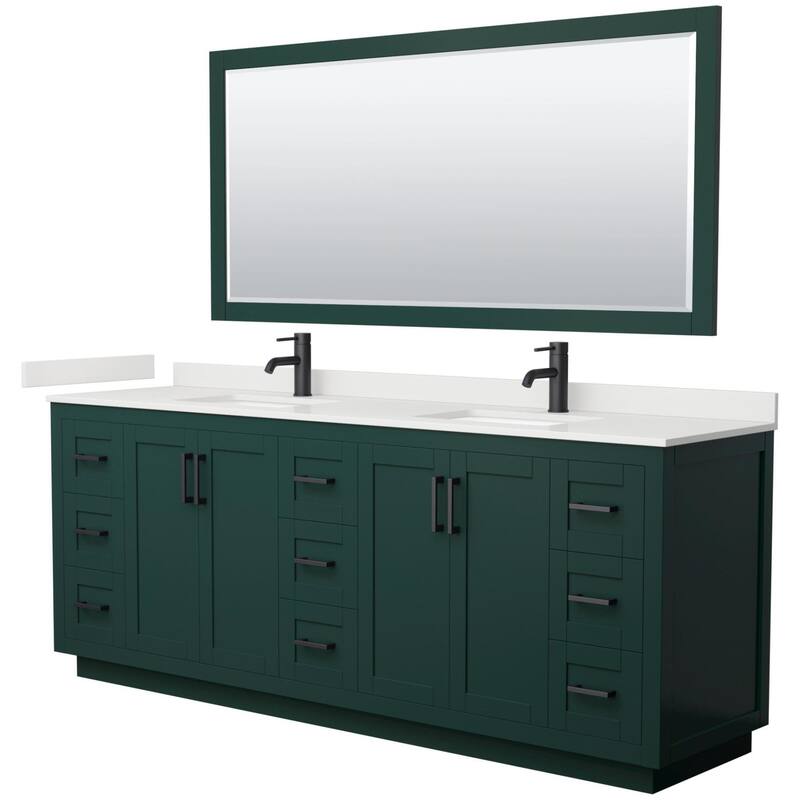 Wyndham Collection WCF292984D-QTZ-UNSM70 Miranda 84" Free Standing - Green / White Quartz Top / Matte Black Hardware