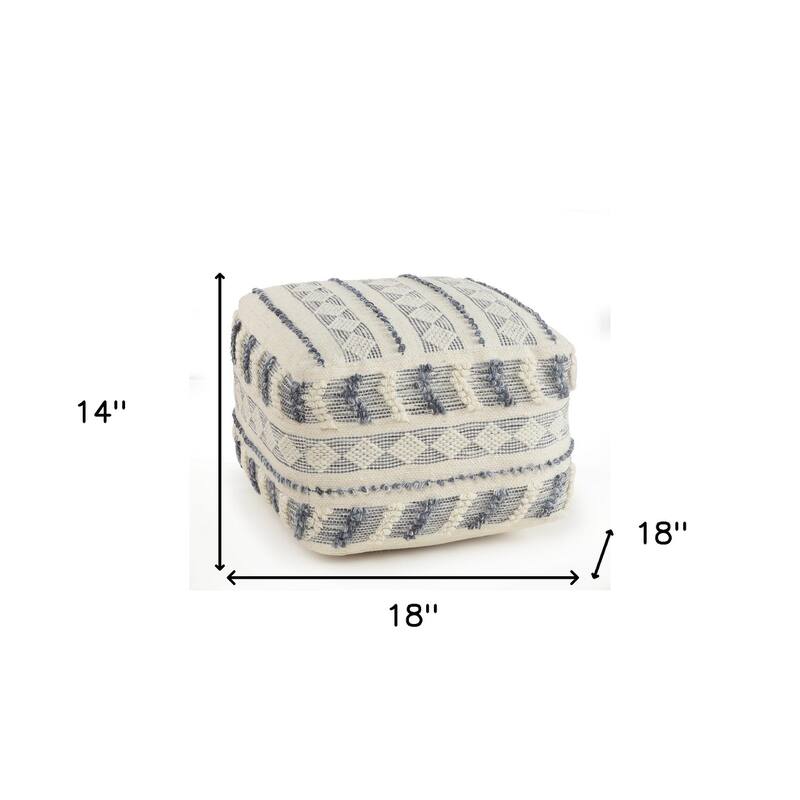 HomeRoots 18" Blue Wool Ottoman
