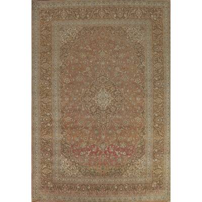 Vintage Floral Mashad Persian Area Rug Handmade Wool Carpet - 9'10" x 12'9"