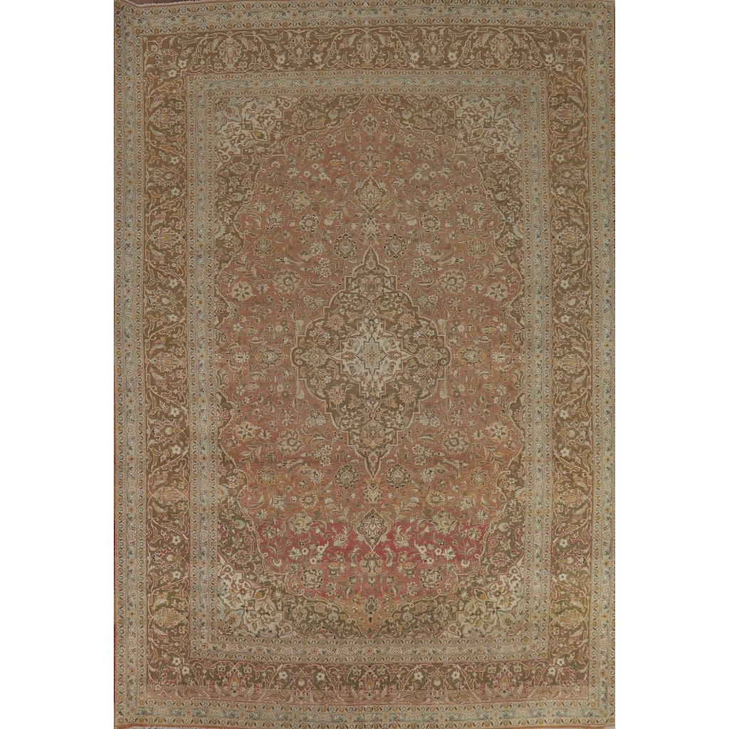 Vintage Floral Mashad Persian Area Rug Handmade Wool Carpet - 9'10" x 12'9"