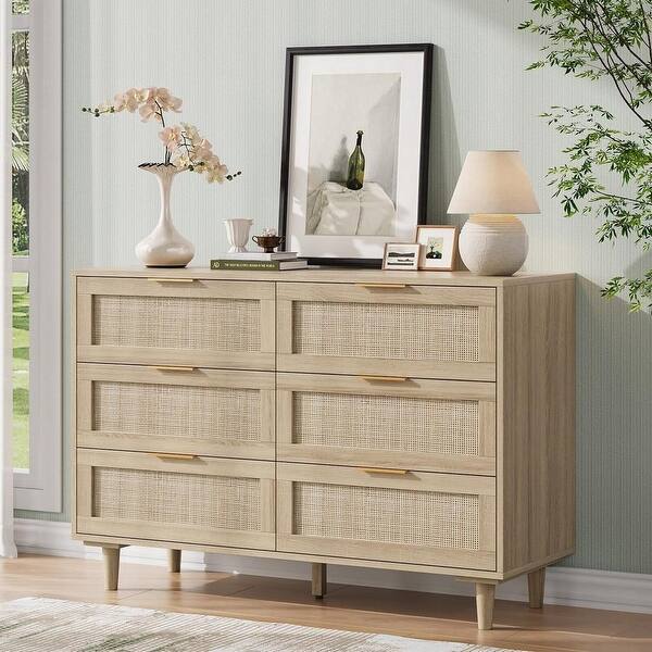 boho dresser handles Suiwotin 6pcs Rattan Dresser Knobs Boho, Natural Wood Wicker Woven Drawer Pulls, Wooden Decorative Cabinet Handles for Pantry, Cupboard, Furniture (Large)