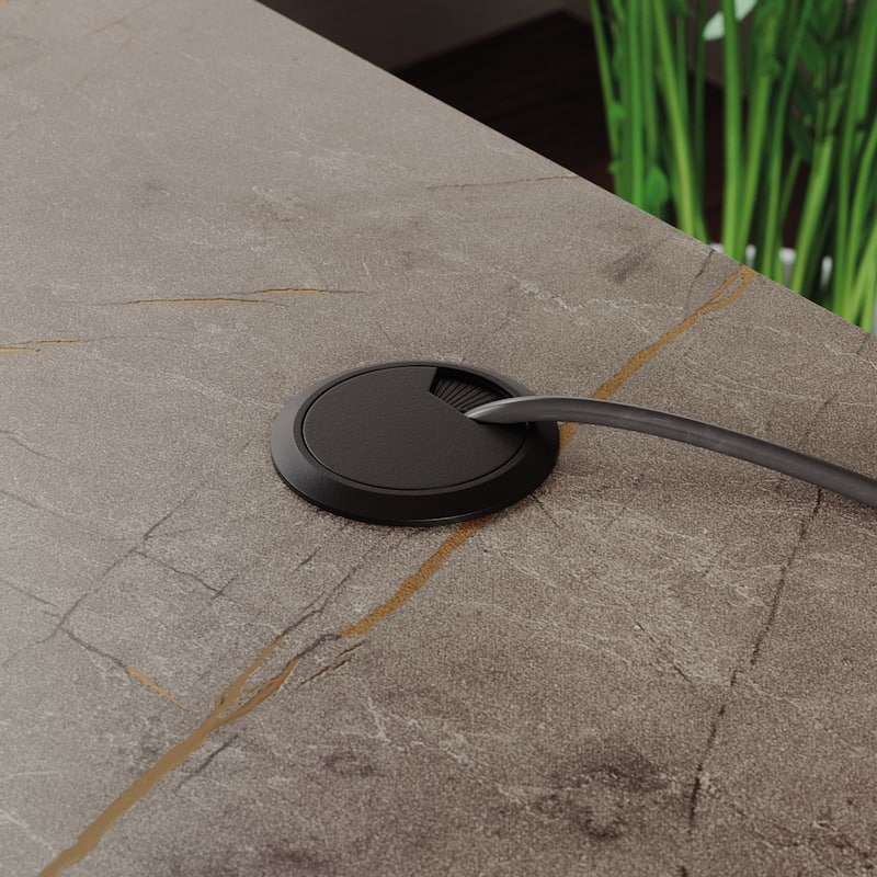 Wood L-Shaped Desk with Five-Shelf Bookcase, Brown