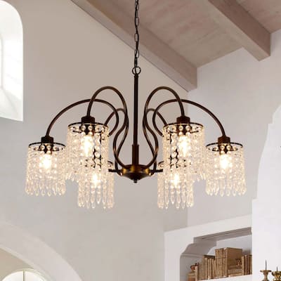 Farmhouse Black Chandeliers 6-Lights Crystal Pendant Light Fixture for Dining Room Foyer - W 30.31"