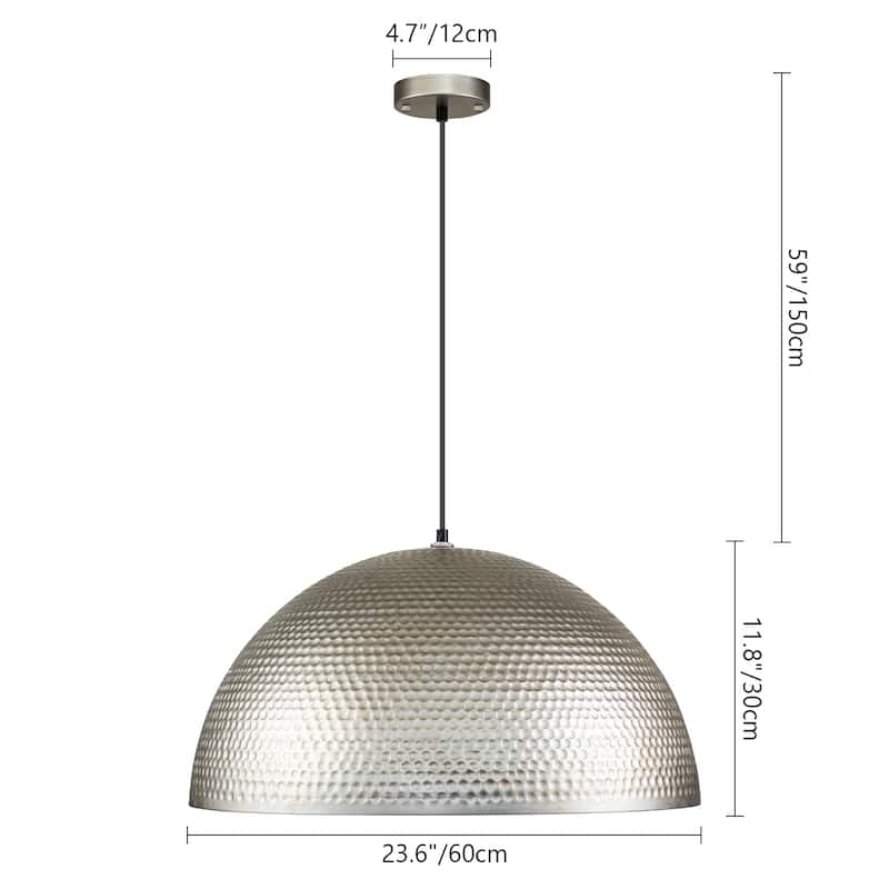 Rennnsan 1-Light Vintage Industrial Antique Silver Pot Lid Hammered Dome Pendant Light for Kitchen Islands