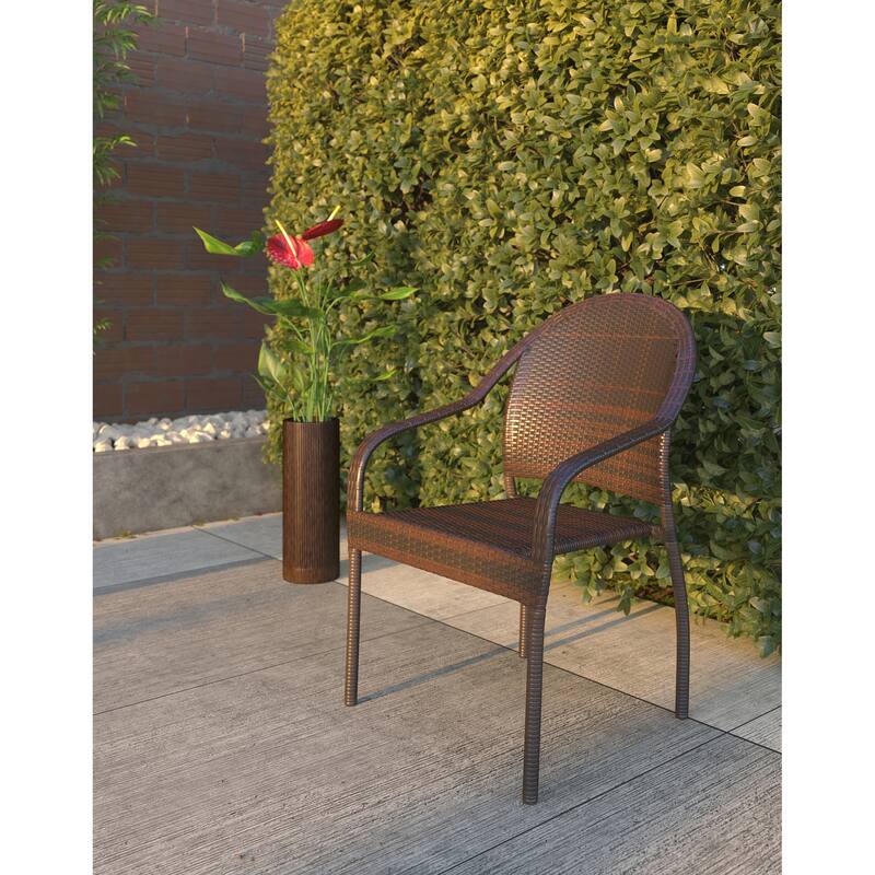 Rhodos Cafe Stacking Chair In Mocha All-Weather Wicker 4pk