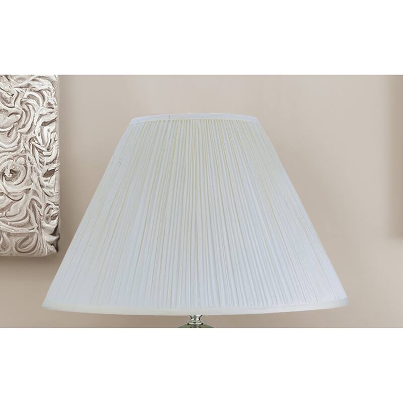 1pc Elegant Table Lamp Glossy Gray Base Metallic Details Pleated Shade Modern 100W