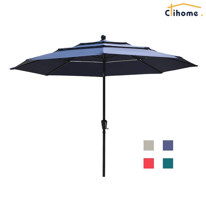 Clihome 10ft 3-Tier Outdoor Patio Market Umbrella With Crank