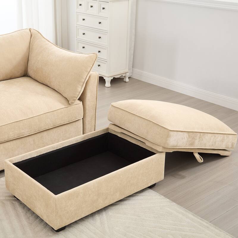 112" Oversized Chenille Modular Sectional Sofa with Pull-Out Storage Drawers, Modern 3-Seater Upholstered Couch for Living Room