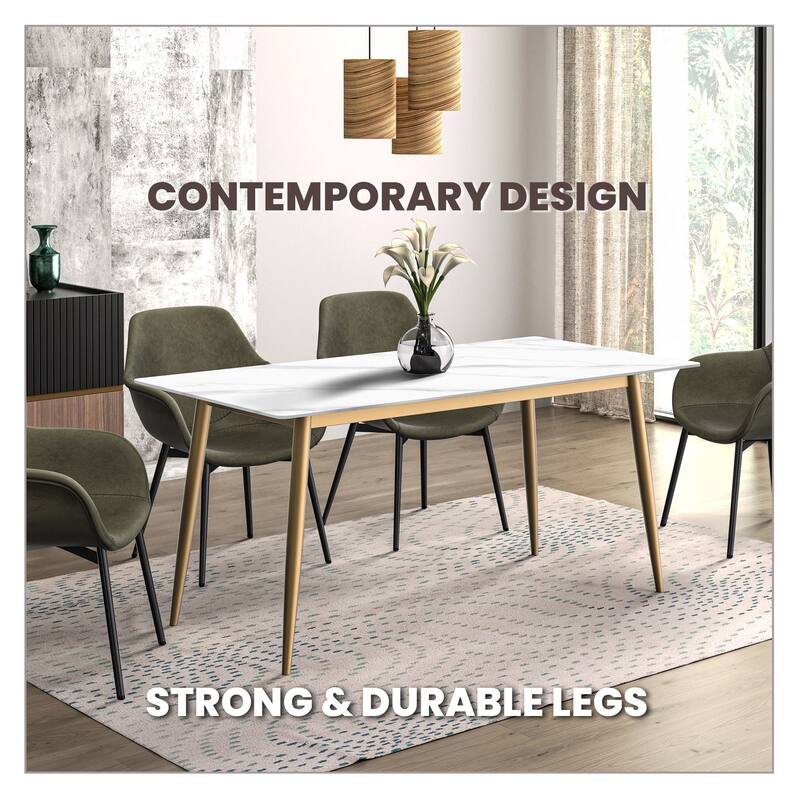 Zayle Dining Table with a 71" Rectangular Top and Gold Steel Base