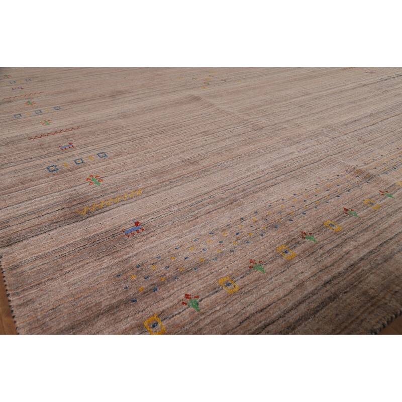 Striped Brown Tribal Gabbeh Oriental Area Rug Hand-Knotted Wool Carpet - 8'0"x 9'9"