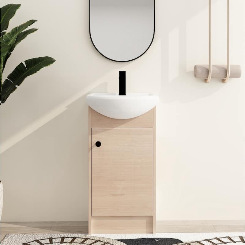 Malwee 18" FreeStanding Bathroom Vanity, Floor Stand Bathroom Vanity with Ceramic Sink,Soft Close Door and Adjustable shelf
