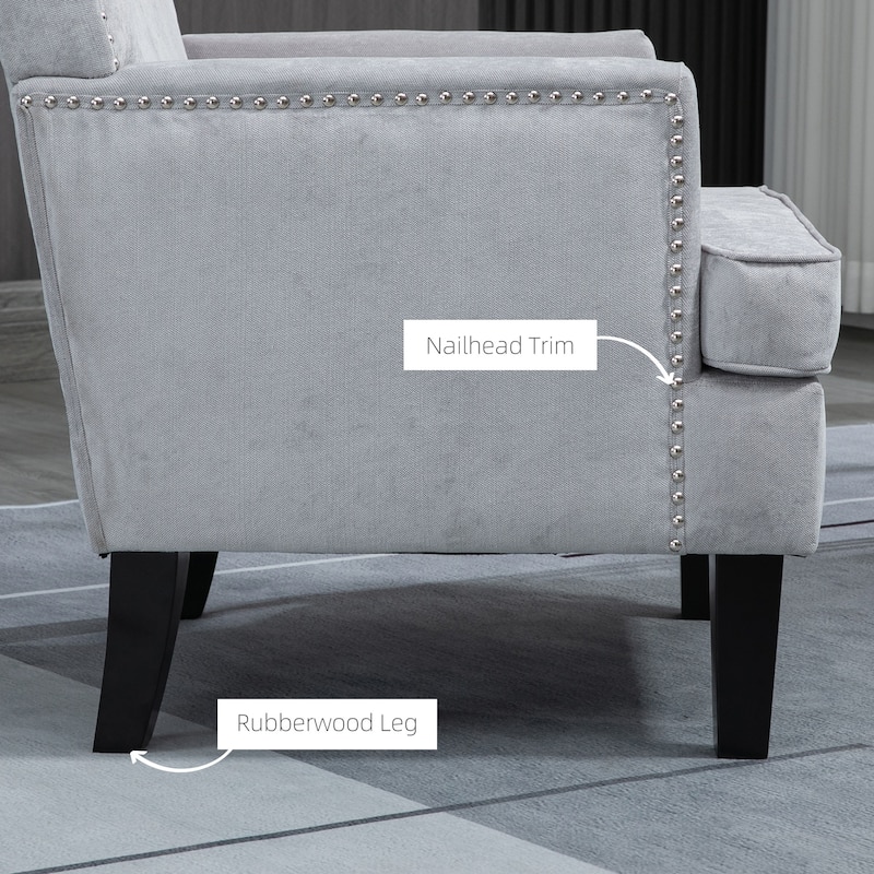 HOMCOM Modern Accent Chair, Upholstered Living Room Chair with Solid Wood Legs and Nailhead Trim, Dark Gray