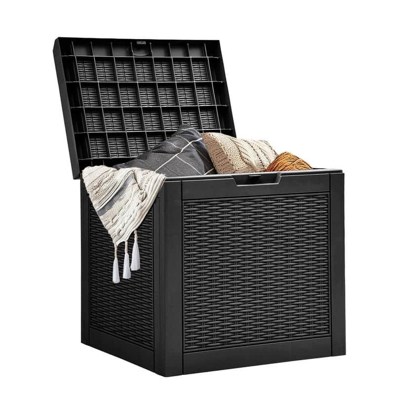30 Gallon Outdoor Storage Box with Woodgrain or Rattan Effect /Durable, Weatherproof, UV Protected, Easy to Assemble - 30GAL