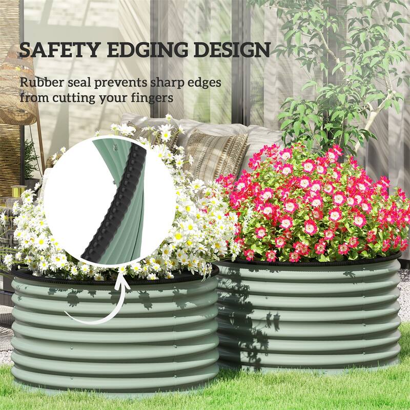 Set of 2 Galvanized Steel Raised Garden Beds Planters for Flowers Herbs Vegetables