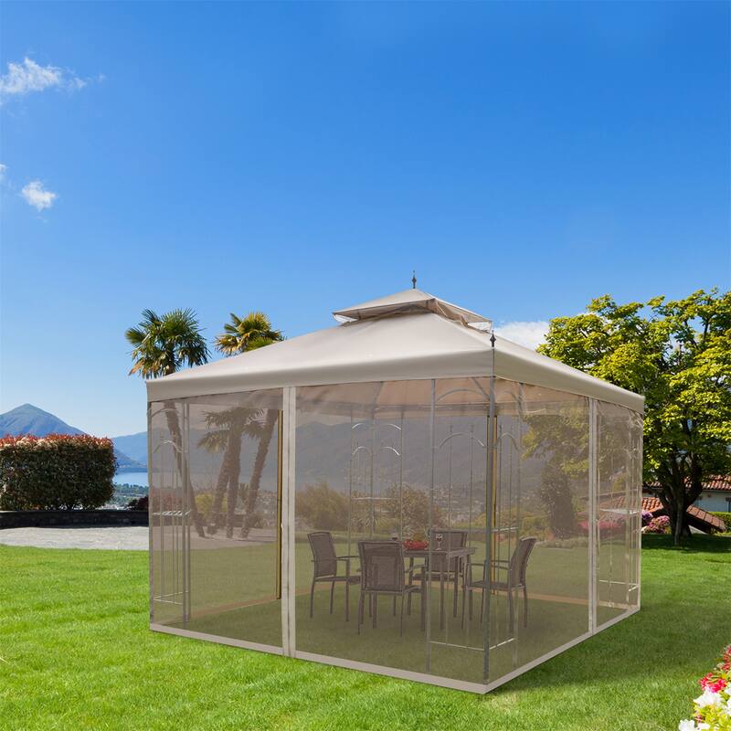 10' x 10' Patio Gazebo with Corner Frame Shelves - Brown