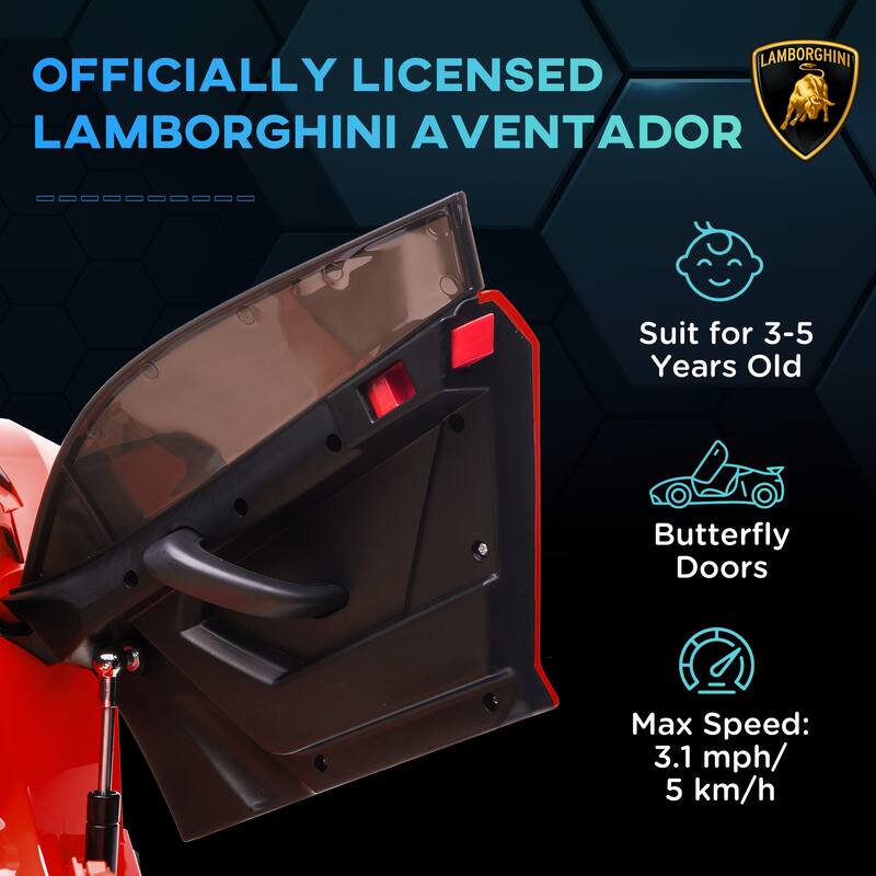 12V Lamborghini Veneno Ride-On Car with Bluetooth, Remote Control, Suspension, Butterfly Doors for Kids