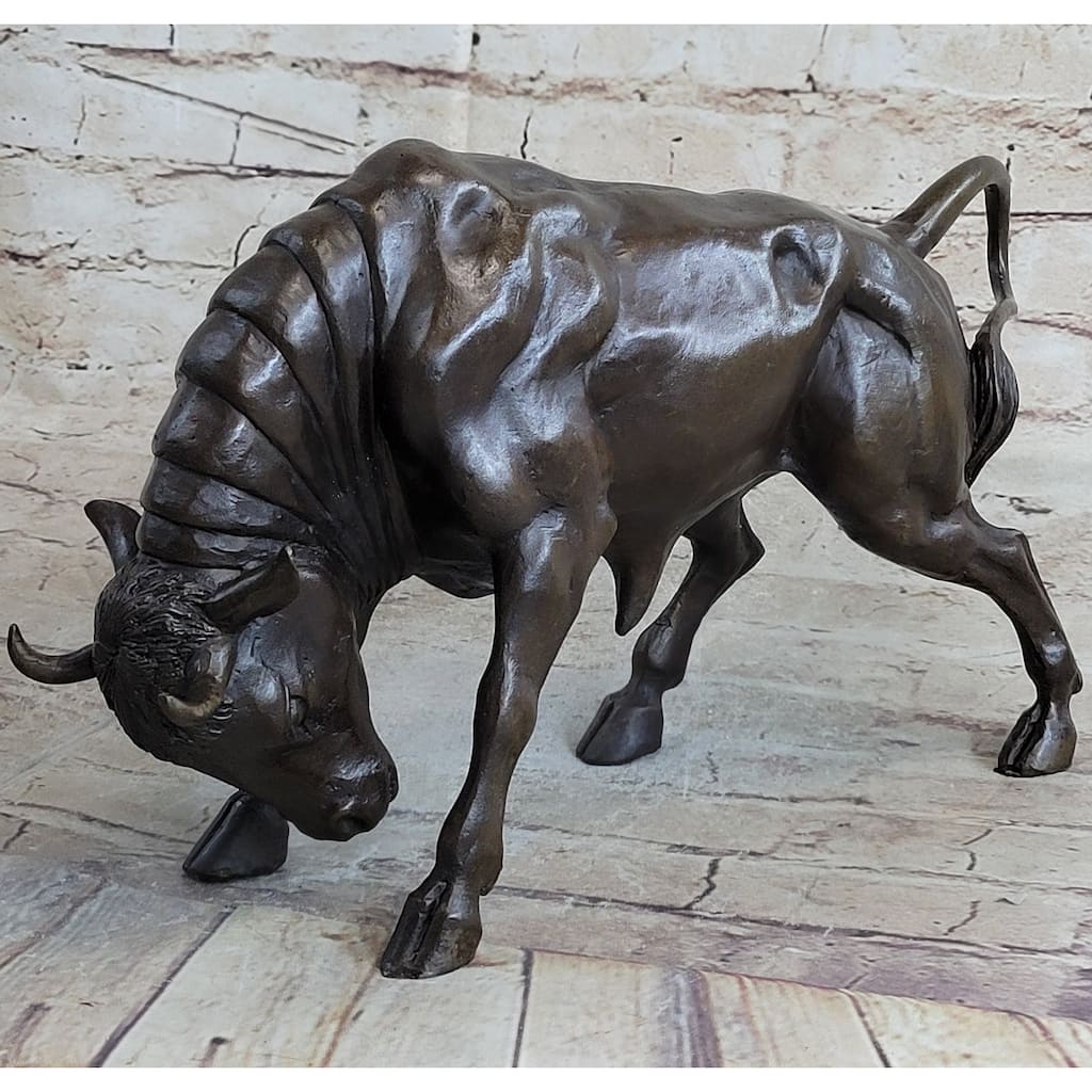 Signed Milo Male Imitative Bull Spanish Bronze Sculpture Marble Base Statue Figurine Decor