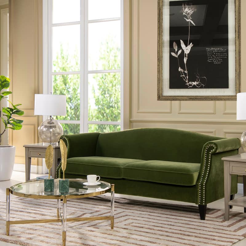 Elaine Camel Back Sofa Nailhead Accents
