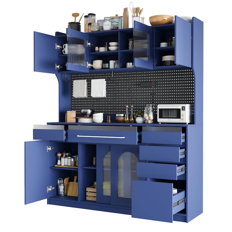 Freestanding Buffet with Hutch, Large Coffee Bar Storage Cabinet with Drawers, Cabinets with Adjustable Shelves