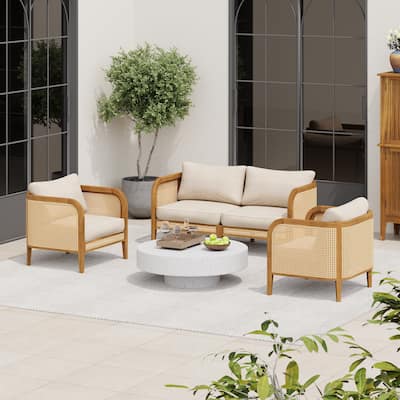 Christopher Knight Home - Isabella Outdoor Acacia Wood 3 Pieces Cushioned Chat Set