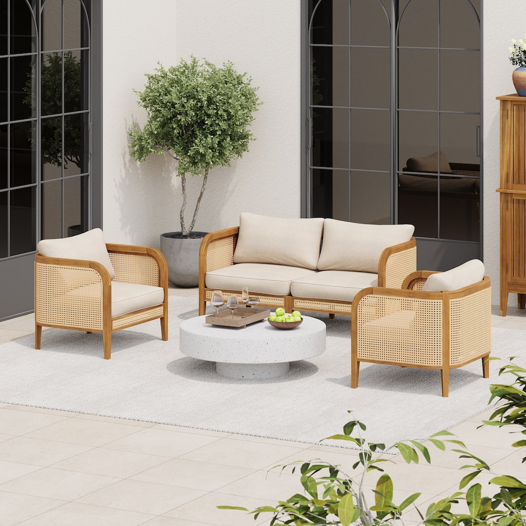 Christopher Knight Home - Isabella Outdoor Acacia Wood 3 Pieces Cushioned Chat Set