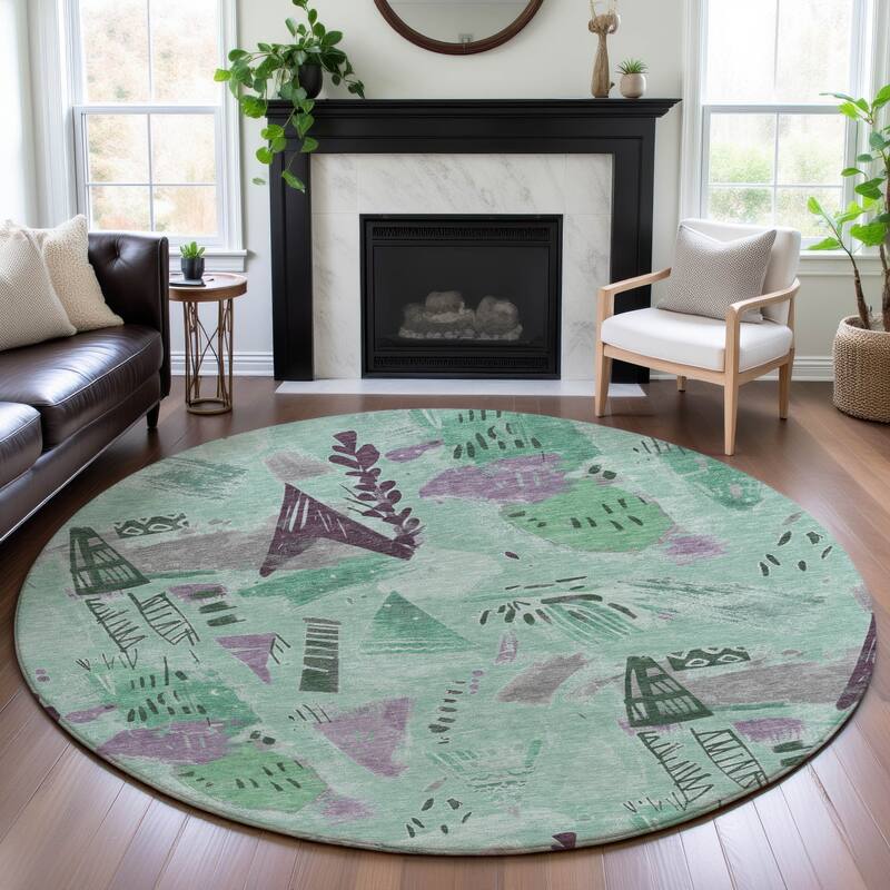 Premium Washable Super Soft Abstract Fragments Mayfield Rug - Seafoam - 8' x 8'
