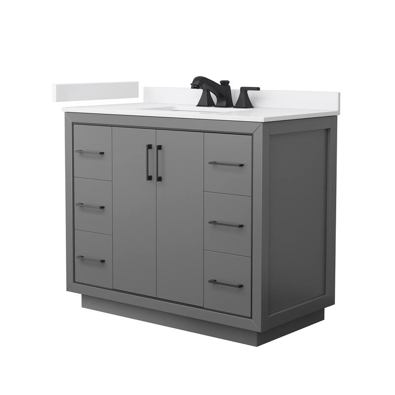 Wyndham Collection WCF1111-42S-VCA-US3MXX Icon 42" Free Standing - Dark Gray / White Cultured Marble Top / Matte
