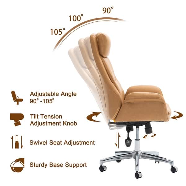 dimension image slide 0 of 2, Glitzhome 48-inch Mid-century Adjustable Swivel Faux Leather Office Chair