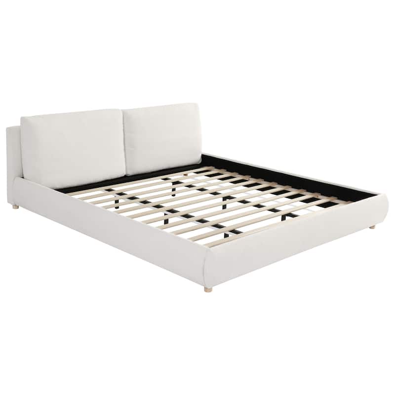 Curved Upholstered Platform Bed w2 Removable Pillow Headboard