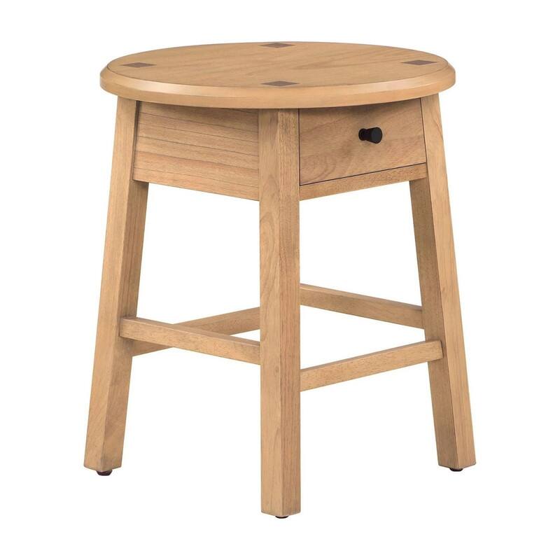 Mid-Century Woven Side Table with Storage & Brass Handles