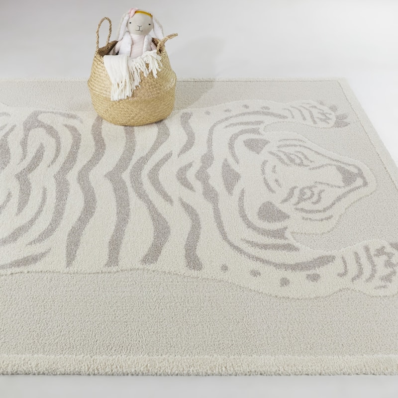 Mod-Tod Tigre Kids Tiger Area Rug - 5'3" x 7' - Cream - Rectangle