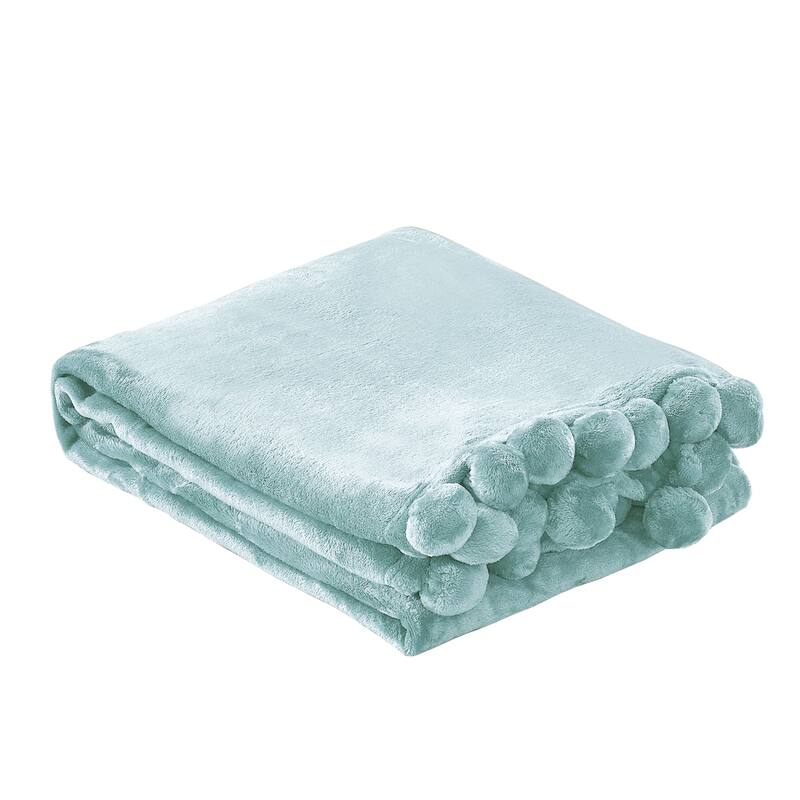 Pompom Flannel Fleece Throw