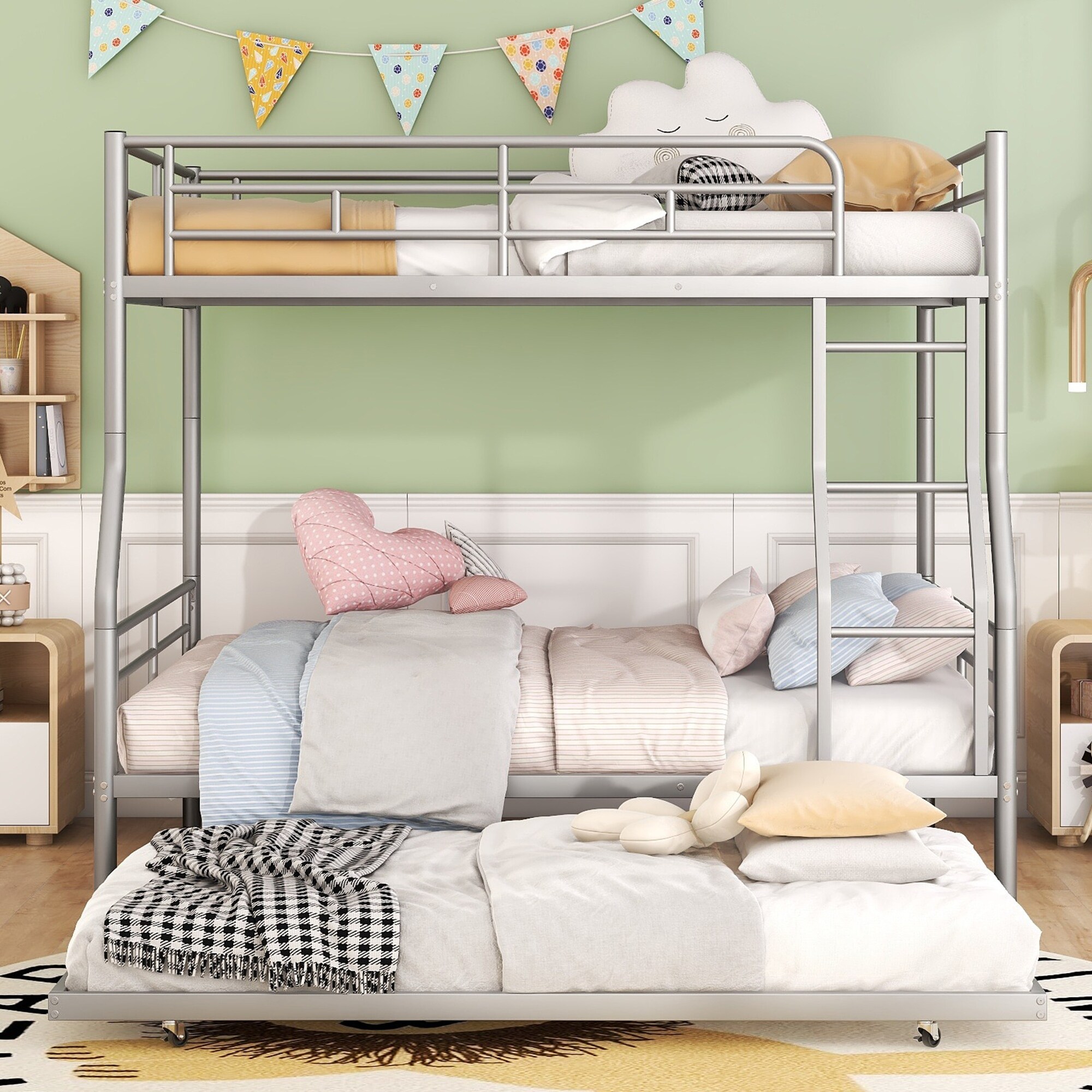 Modern Metal Bunk Bed Frame Full XL Over Queen Bunk Bed Frame with Trundle Bed Frame for Girls Boys Split Into 2 Beds Silver Bed Bath Beyond 39299836