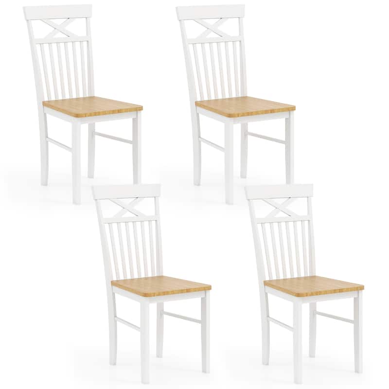 Gymax Farmhouse Dining Chair Set of 4 Wooden Kitchen Chair w/ Rubber - White - Set of 4