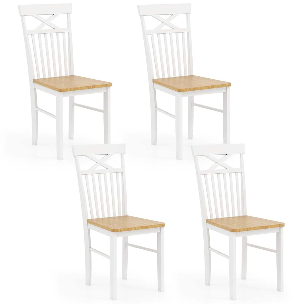 Gymax Farmhouse Dining Chair Set of 4 Wooden Kitchen Chair w/ Rubber