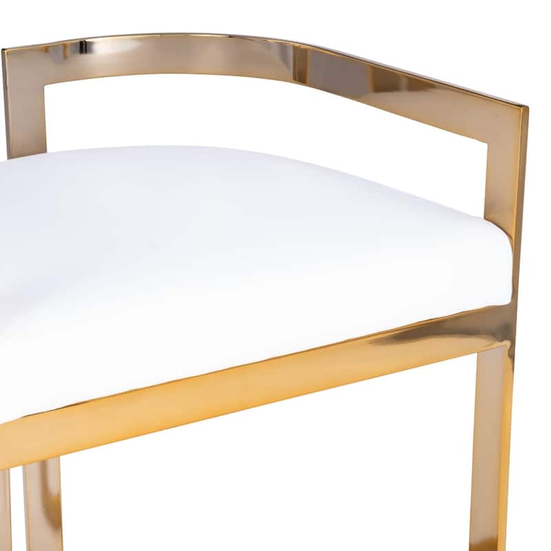Gold Iron Counter Height Bar Stool with Arms and Faux Leather Seat - 19.5” x 19.75” x 28” (D x W x H)
