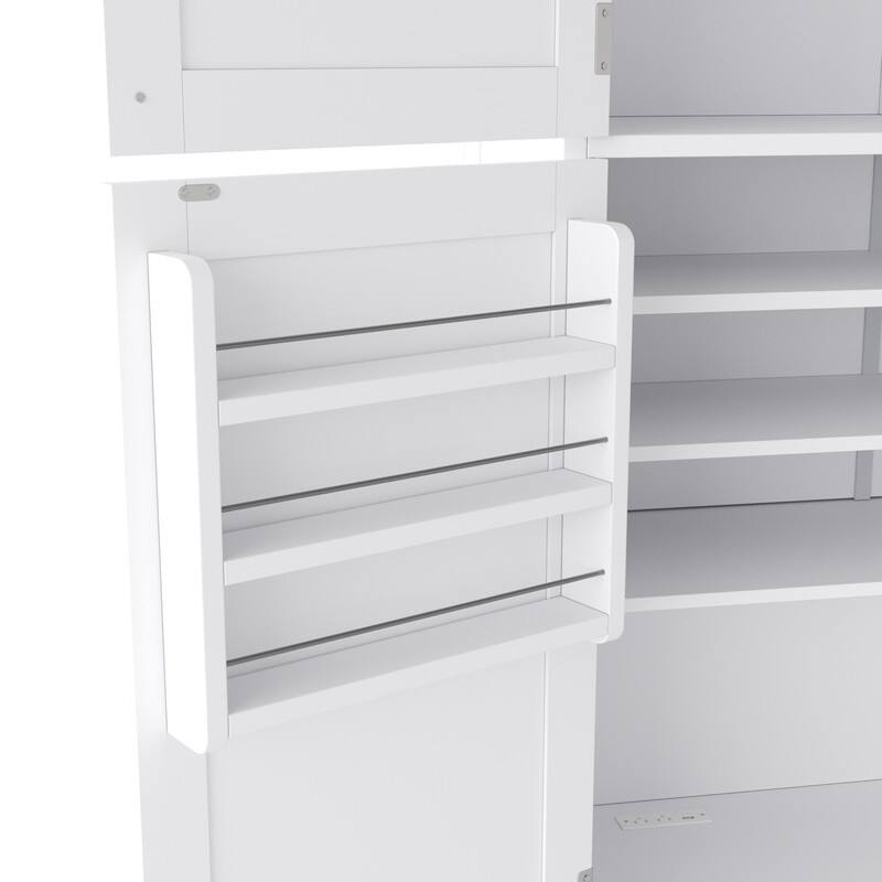 Modern 80.1" Tall Freestanding Kitchen Pantry Cabinet with Adjustable Shelves and 2 Power Outlets