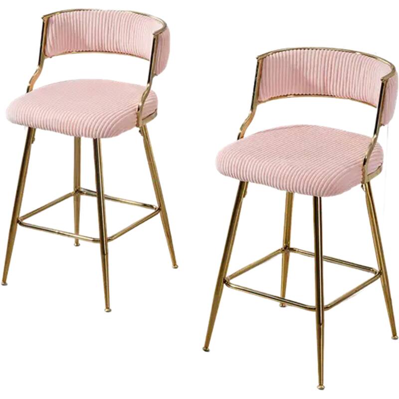 Counter Height Corduroy Bar Stool with Back,Golden Chromed Base and Footrest Set of 2