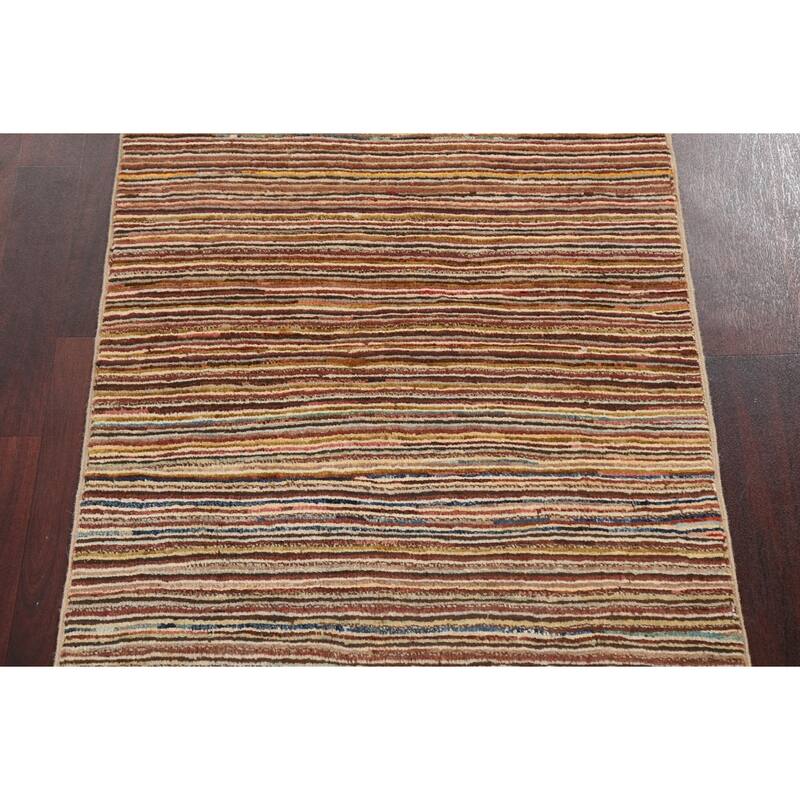 Contemporary Striped Gabbeh Kashkoli Area Rug Wool Hand-knotted Carpet - 2'6" x 4'1"