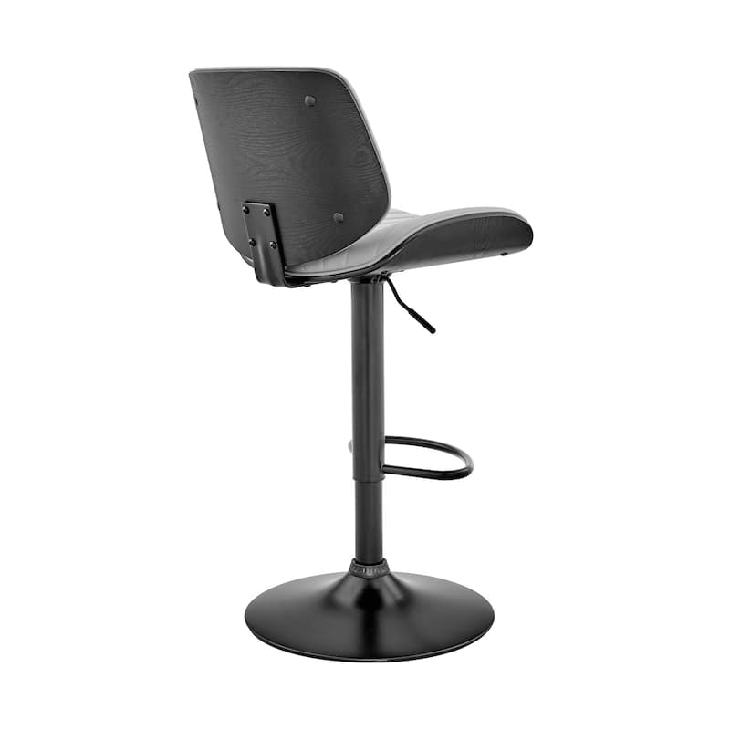 Adjustable Gray Faux Leather Black Steel and Wood Bar Stool - 43" x 19" x 20"