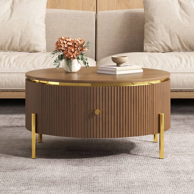 Merax Modern Round Coffee Table with 2 large Drawers - Brown