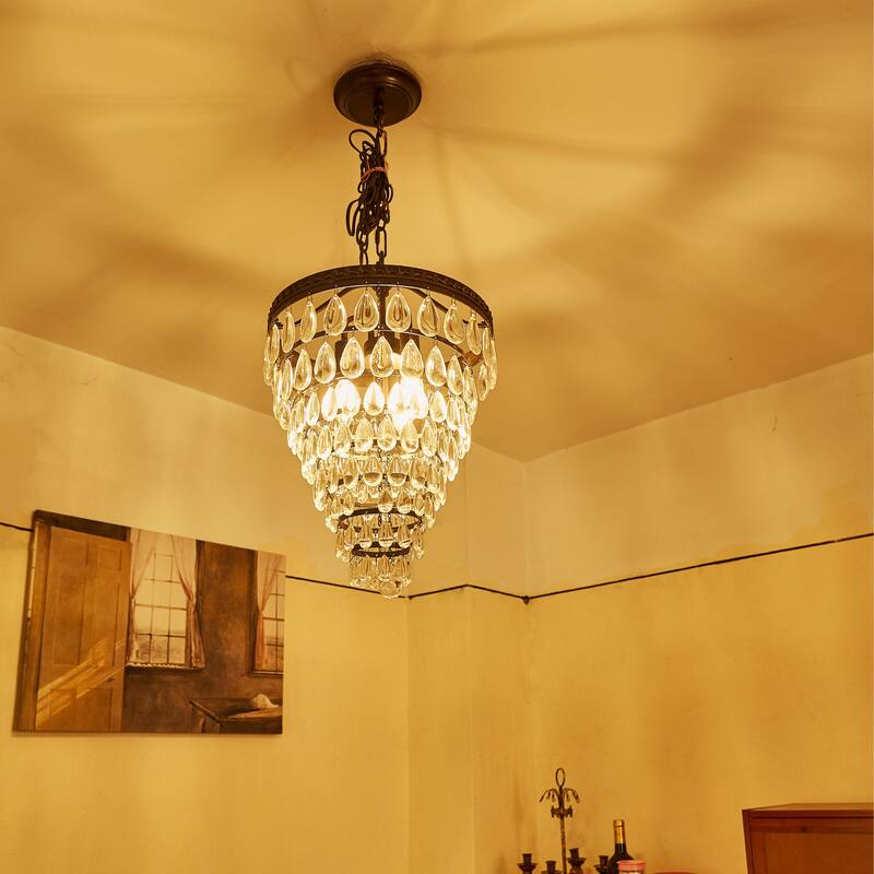 3 Light Oil Rubbed Bronze Tiered Pendant with Crystal Accent - 13.04"x13.04"x20.85"