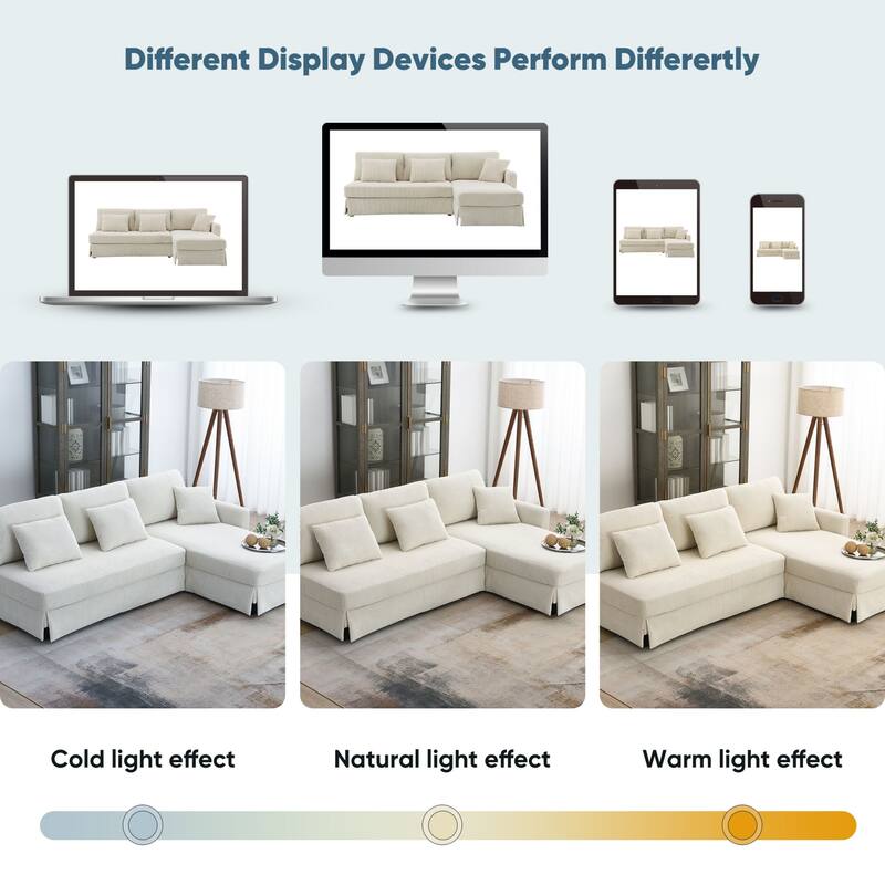 Oaks Aura Modern L-shaped Corduroy Sofa with Reversible Chaise, Upholstered Sectional Convertible Sleeper Couch with Pillows