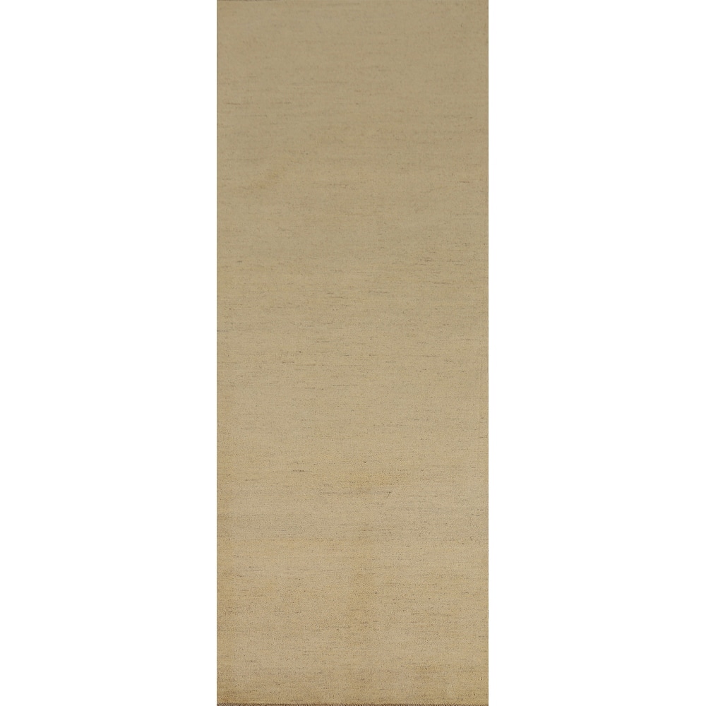 Modern Muted Yellow Gabbeh Runner Rug Hand-Knotted Wool Carpet - 2'8" x 9'8"