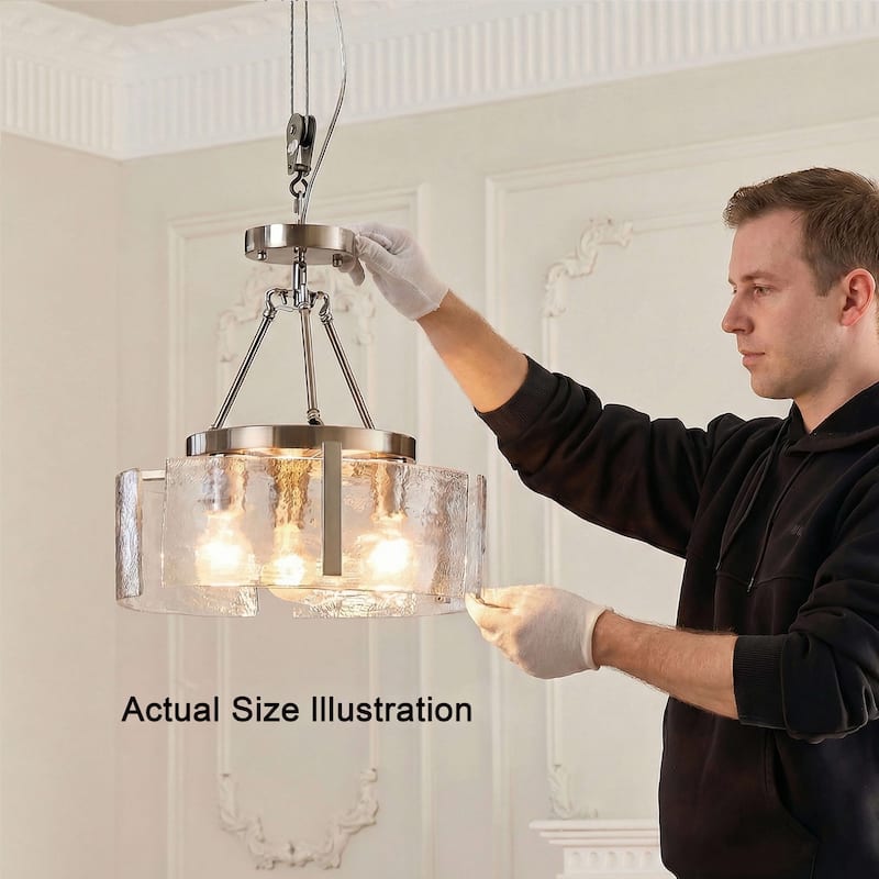 Reina 3-Light Water Textured Glass Panel Drum Semi Flush Mount