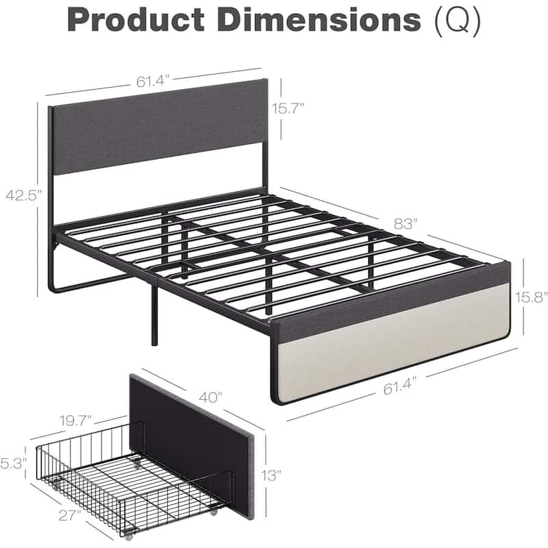 Bed Frame with 2 Storage Drawers Upholstered Platform Bed Frame