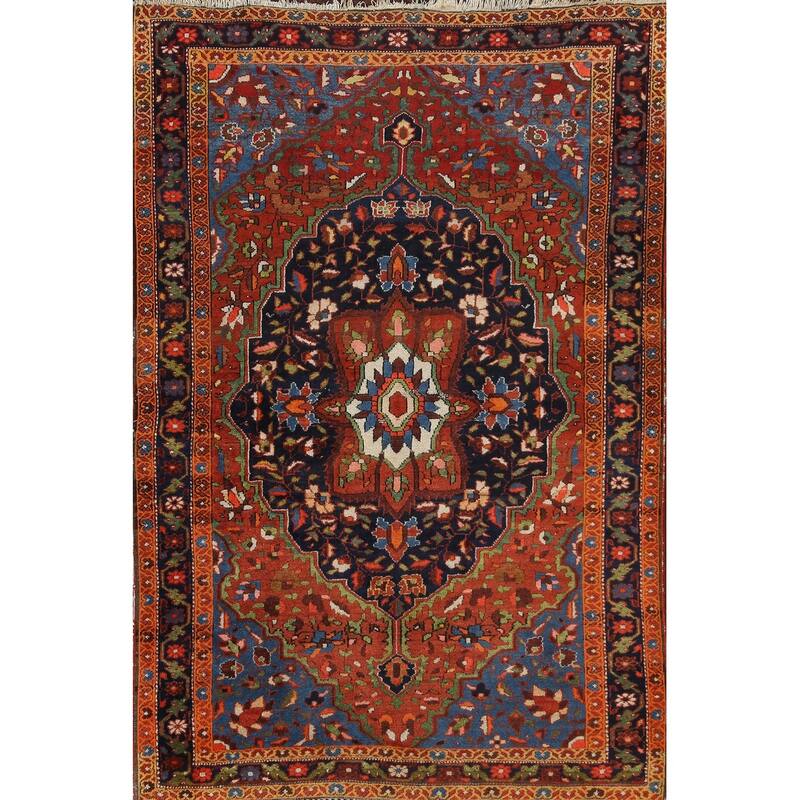 Antique Vegetable Dye Floral Sarouk Farahan Persian Area Rug Handmade - 3'5" x 4'10"